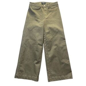 OAT New York Christina Yi High Rise Wide Leg Crop Pants Khaki Size 27